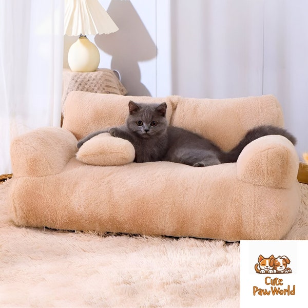 Canapé-lit de luxe pour chat - Lit confortable pour chat - Joli lit pour chien - Lit en peluche pour chat - Cadeau chat - Lit fait main pour animal de compagnie - Meubles pour animal de compagnie - Cabane pour chat - Literie pour animal de compagnie