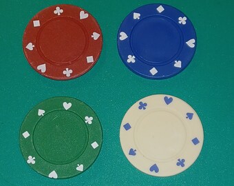 Juego de 4 imanes con fichas de póker: recuerdo de fiesta, juegos de azar, Texas Hold'em, para el hogar, nevera, regalo de cumpleaños, Día del Padre, para él, casino, recuerdo de fiesta