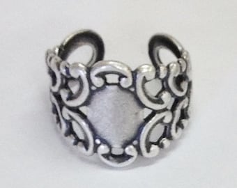 Filigree Ring Blank - 4 Silver Ox Filigree Adjustable Cuff Ring Blanks