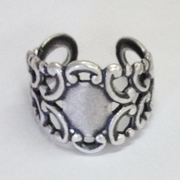 Filigree Ring Blank - 4 Silver Ox Filigree Adjustable Cuff Ring Blanks