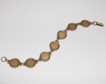 Bracelet Blanks - Matte Brass Ox Link Bracelet Blank with 13mm Round Settings for Glass, Marbles, Resin, Buttons, Etc