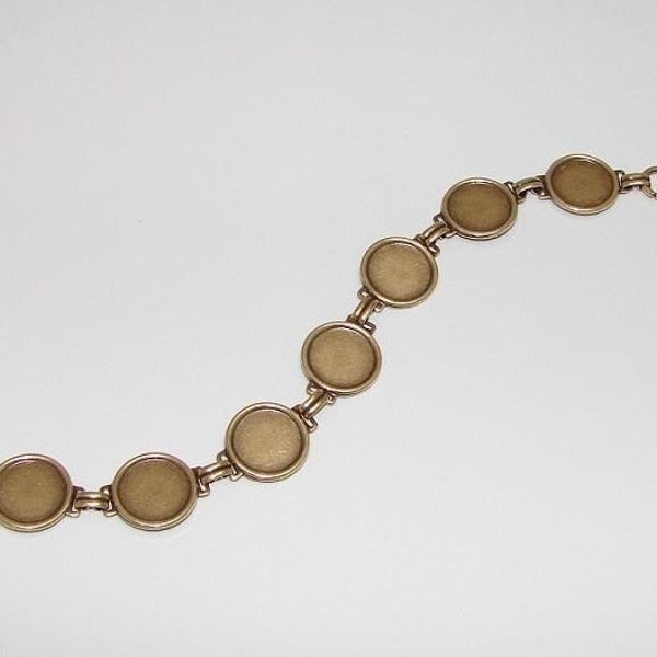 Bracelet Blanks - Matte Brass Ox Link Bracelet Blank with 13mm Round Settings for Glass, Marbles, Resin, Buttons, Etc