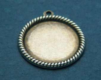 Rope Edge Setting, 12 Silver Ox (Oxidized) Round 15mm Rope Edge Settings Bezels for Glass , Typewriter Keys and More