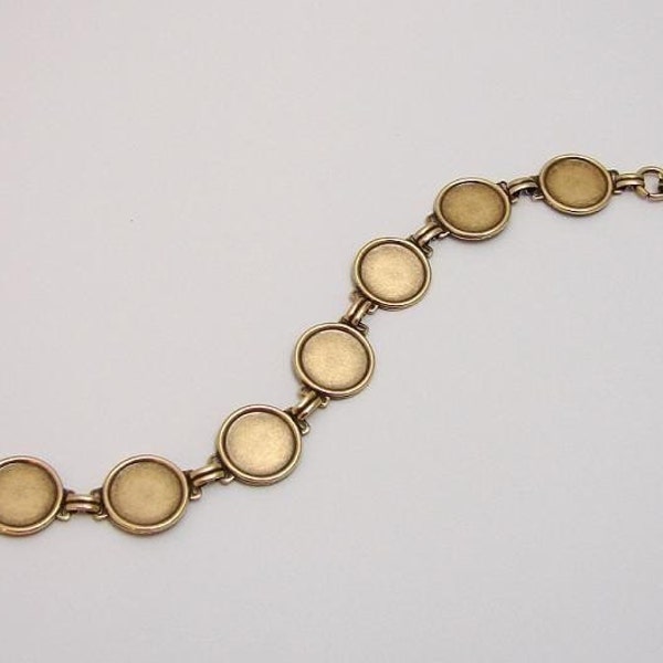 Bracelet Blanks - SHINY Brass Ox Link Bracelet Blank with 13mm Round Settings for Glass, Marbles, Resin, Buttons, Etc