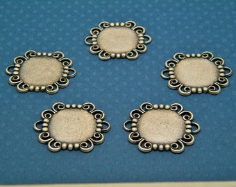 Bracelet Blank Links - Lot of 5 Silver Ox (oxidized) Round Filigree Bracelet Links with 18mm Settings