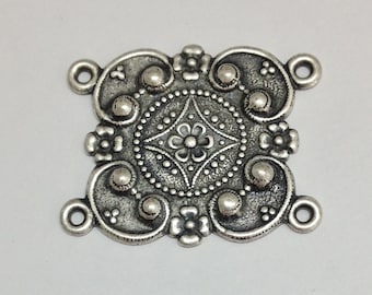 Bracelet Links- 4 Silver Ox (oxidized) Victorian Square Bracelet Links, Perfect for Vintage Typewriter Keys, vintage Buttons, Cabochons