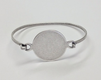 Bracelet Blanks - Antiqued Silver Ox (oxidized) 1 Inch Round Hinge Top Cuff Bangle Bracelet Blank Base - MEDIUM-LARGE Size