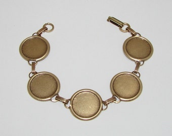 Bracelet Blanks - Matte Brass Ox Link Bracelet Blank with 18mm Round Settings for Glass, Marbles, Resin, Buttons, Etc
