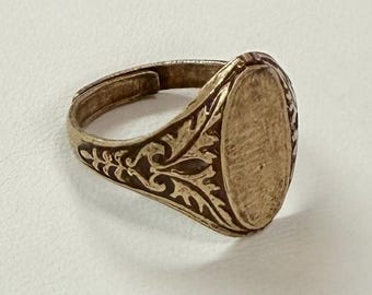 Ring Blanks - 5 Brass Ox (oxidized) Floral Style 6 Oval Glue On Pad Adjustable Ring Blanks - Great for Glass, Buttons and More