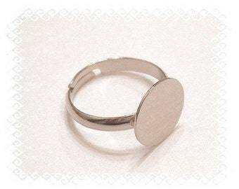 Adjustable Ring Blank, 20 Silver Tone 12mm Glue Pad Adjustable Ring Blanks