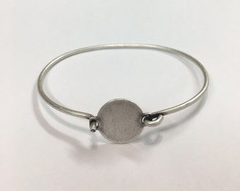 Stampable Wire Bracelet, Oxidized Silver Plated Wire Bangle Cuff with 14mm Round Hinged Top, Perfect For Stamping, Cabochons or Buttons