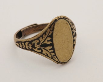 Ring Blanks - 5 Brass Ox (oxidized) Floral Style 6 Oval Glue On Pad Adjustable Ring Blanks - Great for Glass, Buttons and More