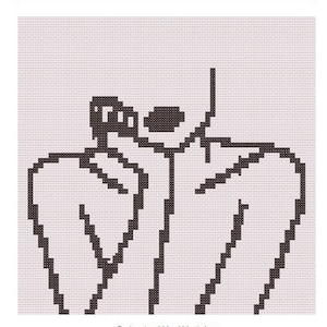 May include: Black and white cross stitch pattern of a flower with a stem and leaves. The design size is 116 x 116 stitches.