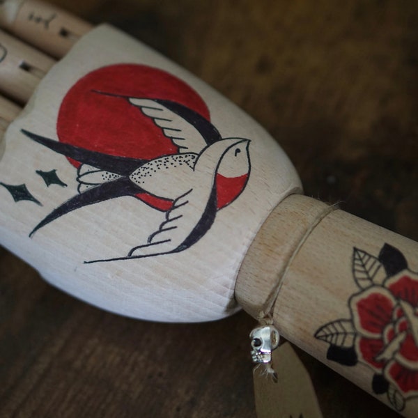 Sparrow Rose I Wooden Hand | Traditional Tattoo Art