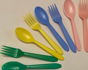 Princess Ware Plastic Spoons and Forks Child Size Colorful Vintage Tableware