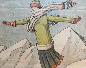 Snow Skiing French Fashion Magazine January 1927 Le Petit Echo de la Mode Illustrations Vintage