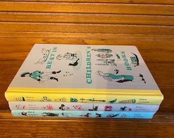 Vintage Children's Book Set, Illustrated Classics, 1957-1960 Doubleday Yellow Gray Blue Spines with Pictures Display