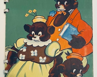 Vintage Three Bears Story Book Three Billy Goats Gruff 1940s Unique Half Pages Spiral Bound Illustrated Childrens Board Book Abbott Publ