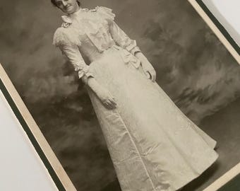Lady in White Portrait of Possibly  Bride  Antique Victorian Cabinet Card  Photograph  4-1/4 x 6-3/8 Fashion History 1880s