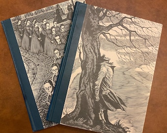 BRONTE SISTERS Jane Eyre and Wuthering Heights Vintage 1940's Book Set Two Volumes Wood Gravings Illustrated by Fritz Eichenburg