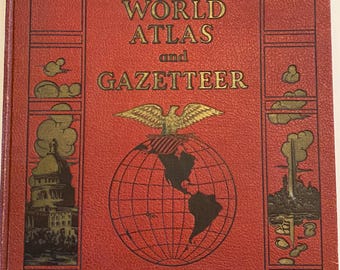 Collier's World Atlas and Gazetteer 1938 Edition Large Hardcover Book 328 pages Beautiful Vintage MAPS World and US States 11-1/2 x 14-1/2