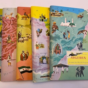 Vintage 60s Lot of 5 TRAVEL BOOKLETS Around the World Program Booklets  with Unused Stickers American Geographical Society