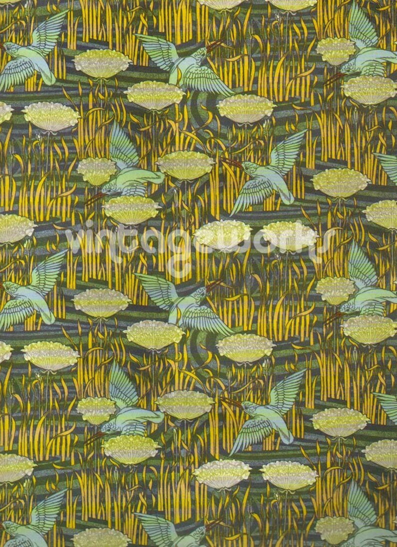 BIRDS Vintage Paris Gift Wrap Sheet 1890s Art Nouveau Gift Kingfishers and Flowering in Umbel
