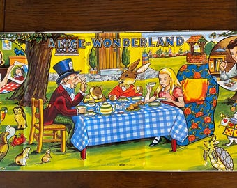 Alice in Wonderland Large Vintage Water Colour Paint Box Tin Litho Page of London Watercolors Box Large 20 x 9 with Paints