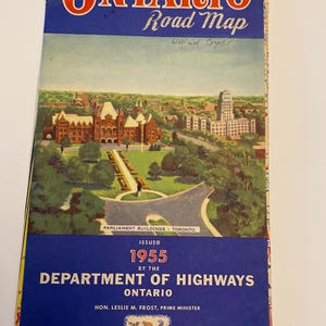 Vintage ONTARIO Road Map 1955 Canada Highways Large Fold Out