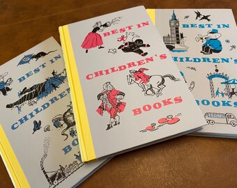 Vintage Children's Book Set of 3, Illustrated Classics, 1957-1961 Doubleday Yellow Spines with Pictures Display