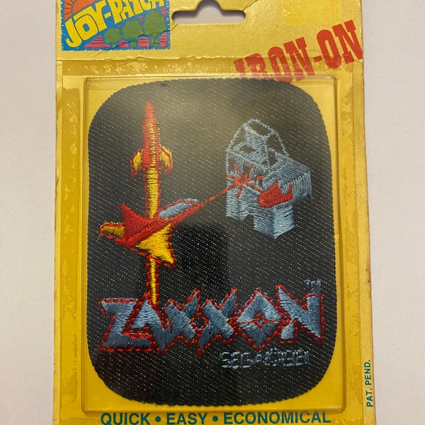 Iron On ZAXXON Arcade Game Denim Patch Vintage 1980s in original packaging