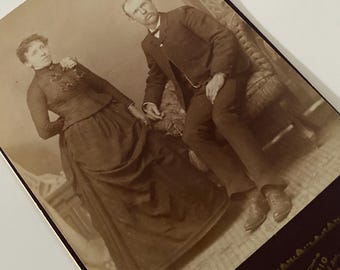 1880s Portrait of a Nebraska City  Siblings  Victorian Cabinet Card  Photograph  Historical Fashion Genealogy Brother and Sister Jim Lydia