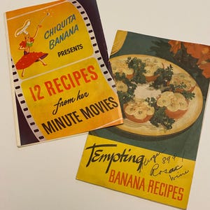 2 BANANAS Recipe Leaflets Small Vintage Illustrated Cookbooks