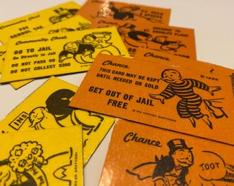 Vintage 1930s Monopoly Laminated  Magnets Chance & Community Chest Cards Go to Jail Advance to Go - 10 Magnets