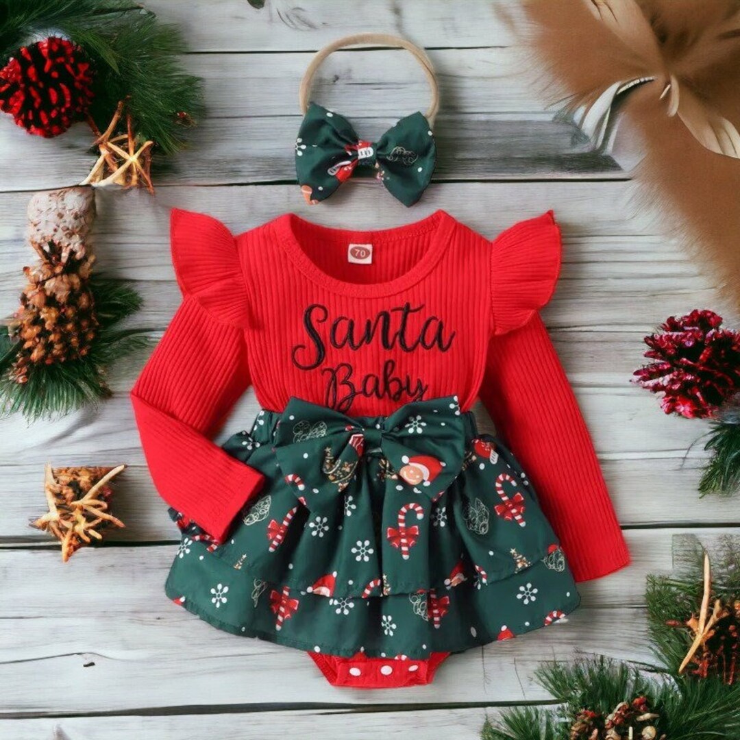 Santa Baby Girls Rompers Baby Girl Christmas Jumpsuit Etsy
