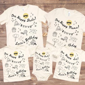 Matching Family One Happy Dude Birthday Shirt, Retro Smiley Face Birthday Tee, Personalized One Happy Dude First Birthday Boy Theme