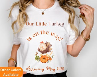 Our Little Turkey Is On The Way Personalized Pregnancy Announcement Shirt Fall Maternity Sweatshirt Pregnancy Reveal Baby Announcement Shirt
