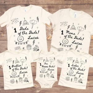 Matching Family One Happy Dude Birthday Shirt, Smiley Face Birthday Tee, Personalized One Happy Dude First Birthday Boy Theme