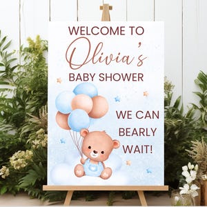 Personalized Baby Shower Welcome Sign Classic Custom Bear Boy Baby Shower Decor We Can Bearly Wait Welcome Foam Board
