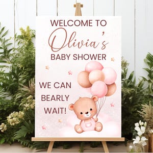 Personalized Baby Shower Welcome Sign Classic Custom Bear Girl Baby Shower Decor We Can Bearly Wait Welcome Foam Board