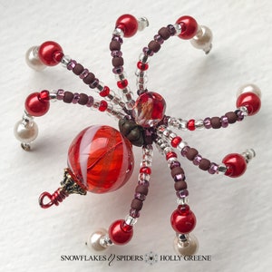 Red Swirl Beaded Spider Christmas Tree Ornament