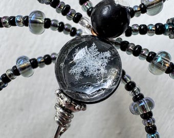 Real Preserved Snowflake Capture as a Beaded Spider Ornament