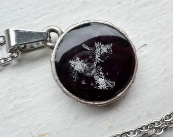 3 Real Preserved Snowflakes Captured Frozen in Time in a Pendant Necklace