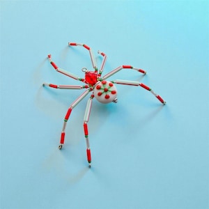 White Red and Green Snowflake Beaded Spider Christmas Holiday Tree Ornament