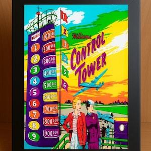 Retro flipperkonst med glöd | Upplyst inramad tavla 20x25 cm - "Kontrolltornet" - 1952