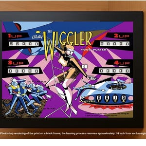 Retro Glow Pinball Art | 8&quot;x 10&quot; Illuminated Framed Print - &quot;The Wiggler&quot; - 1967