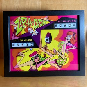 Retro Glow Pinball Art | 8&quot;x 10&quot; Illuminated Framed Print - &quot;ZIP-A-DO&quot; - 1970