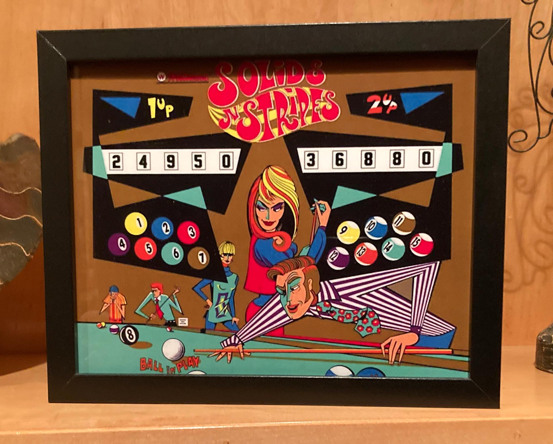 Retro Glow Pinball Art | 8"x 10" Illuminated Framed Print - "SOLIDS AND STRIPES" - 1972