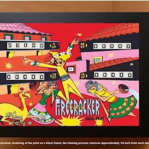 Retro Glow Pinball Art | 8&quot;x 10&quot; Illuminated Framed Print - &quot;FIRECRACKER&quot; - 1971