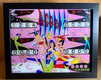 Retro Glow Pinball Art | 8&quot;x 10&quot; Illuminated Framed Print - &quot;A-GO-GO&quot; - 1969